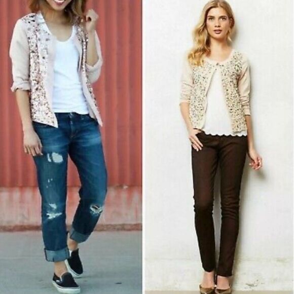 ✨ Anthropologie Postmark Paillette Beaded Cardigan✨ - Picture 4 of 12
